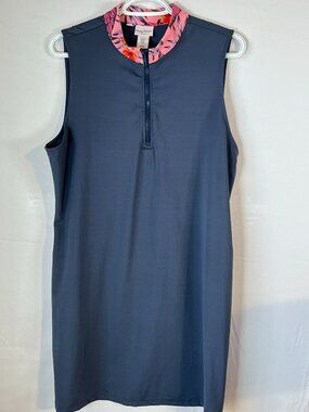 Tommy Bahama Golf Dress XL Navy Zip Front w/ Tropical Collar Quiet Luxury Sport